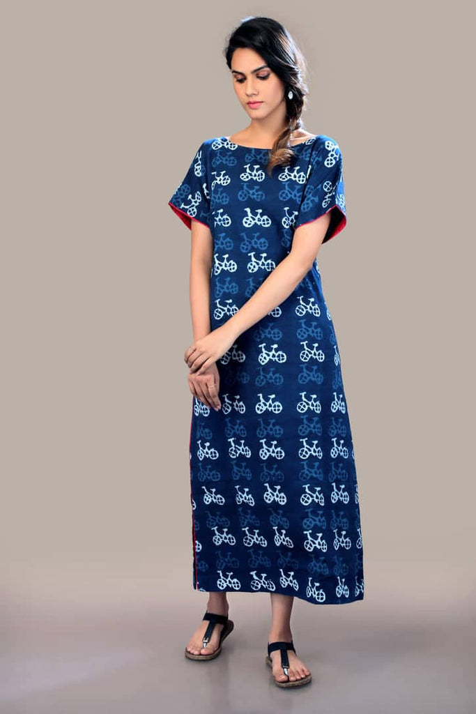 Indigo Blue Hand Block Dabu Printed Dress