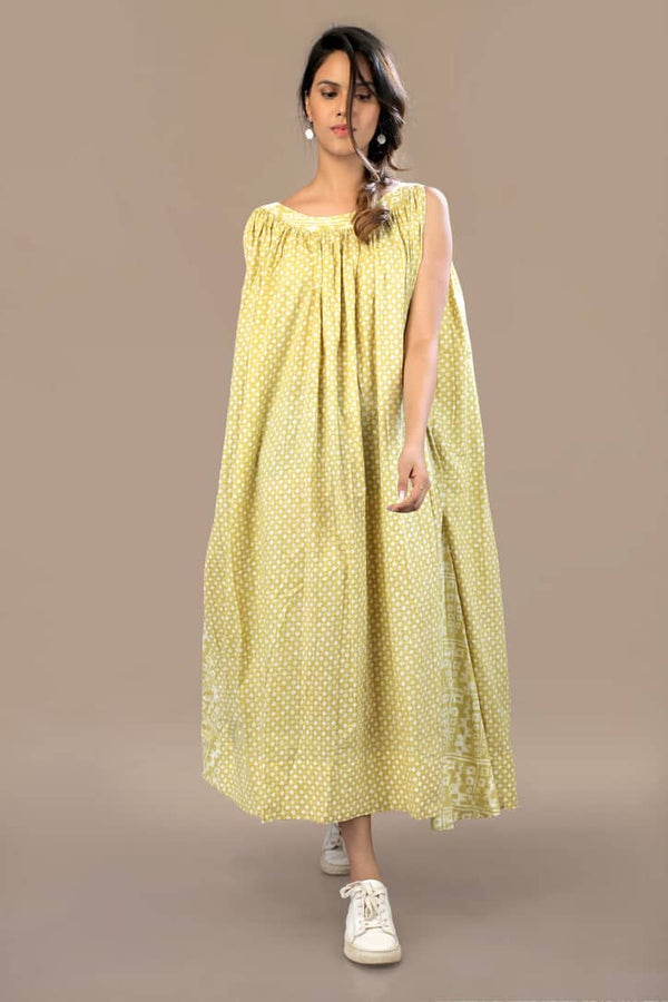 Light Olive Breathable Cotton Mul Summery Dress