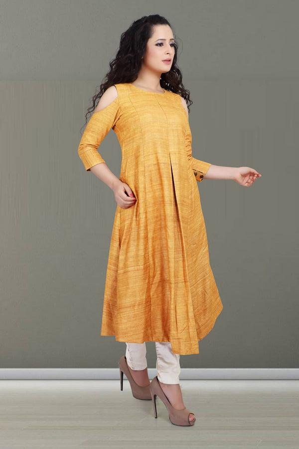 Muted Orange Tussar Ghicha Silk Flared Kurta- Formal Classy Wear 
