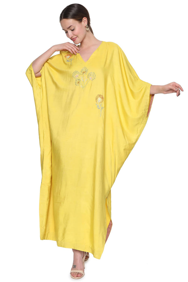 Saffron Yellow Hand Crafted Tussar Drape Dress 
