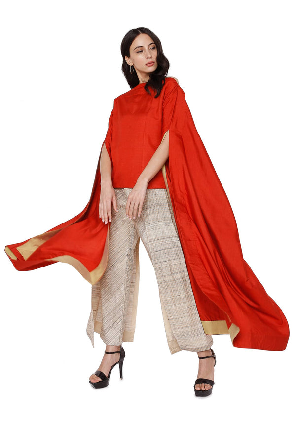 Beige Tussar Ghicha Silk Flapped Women Pant For Formal & Informal Wear