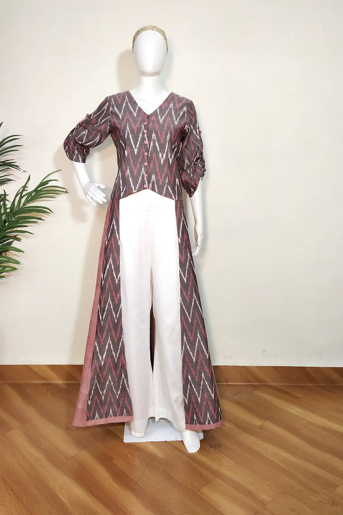 Ikat & Khadi Flared Tunic with Pant- Handwoven & Organic