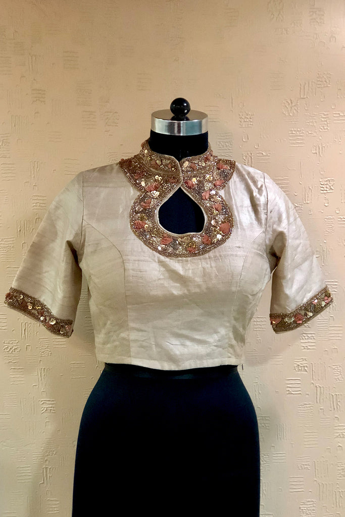 Desi Tussar Silk Collared Embellished Blouse 
