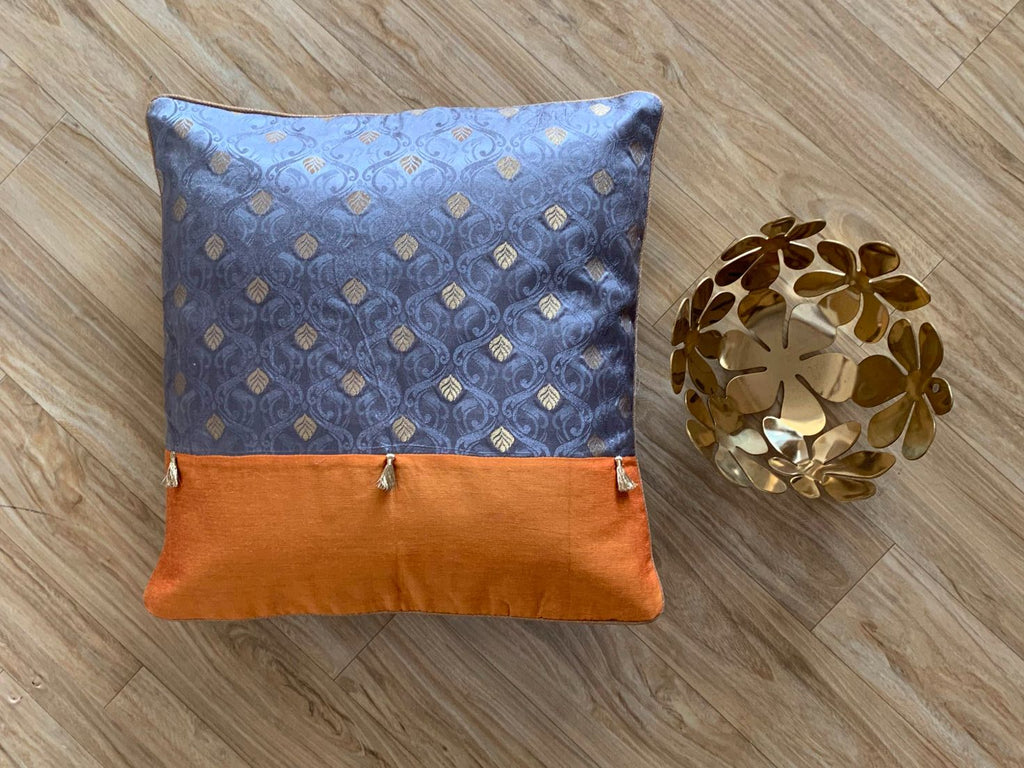 Grey Banarasi Cushion Cover 