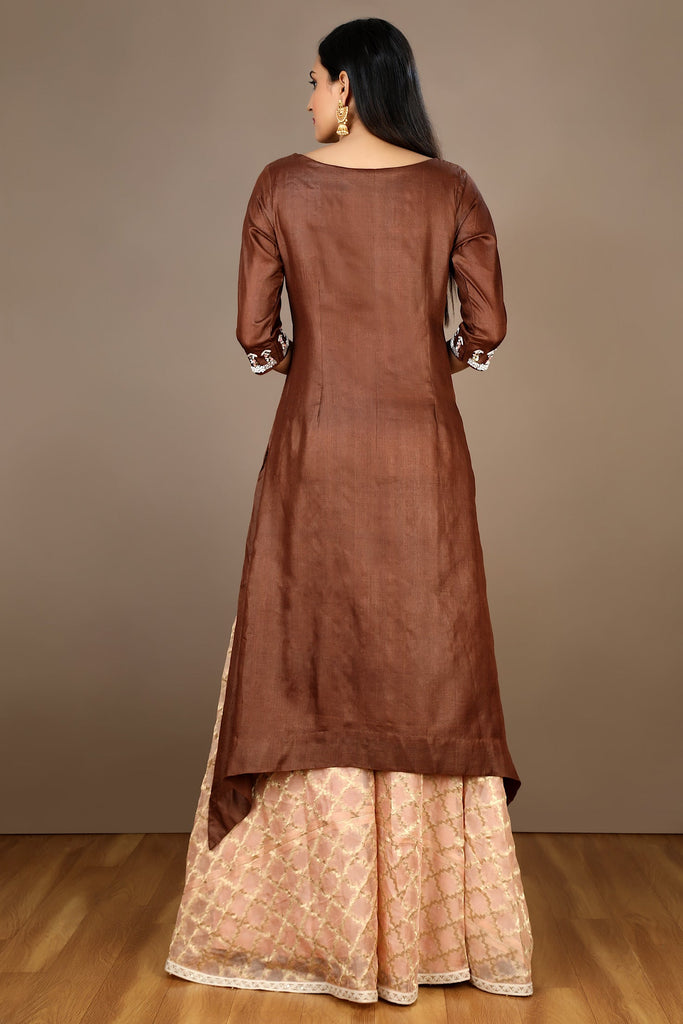 Ajrakh Modal Saree with Tussar Pant & Shirt- Indo-Western Style