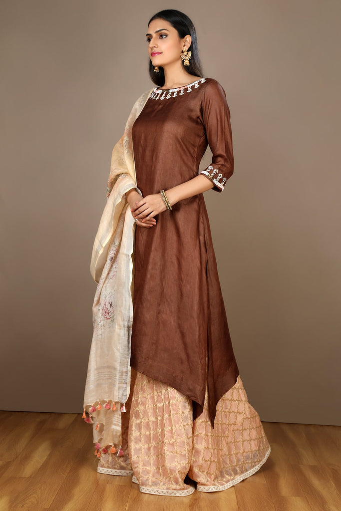 Ajrakh Modal Saree with Tussar Pant & Shirt- Indo-Western Style