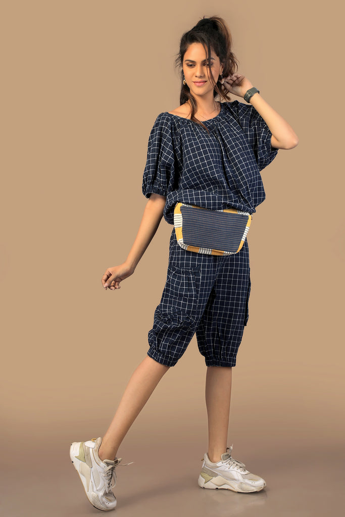 Ink Blue Boxy Top Shorts Co-ord in Hand Woven & Organic Fabric 