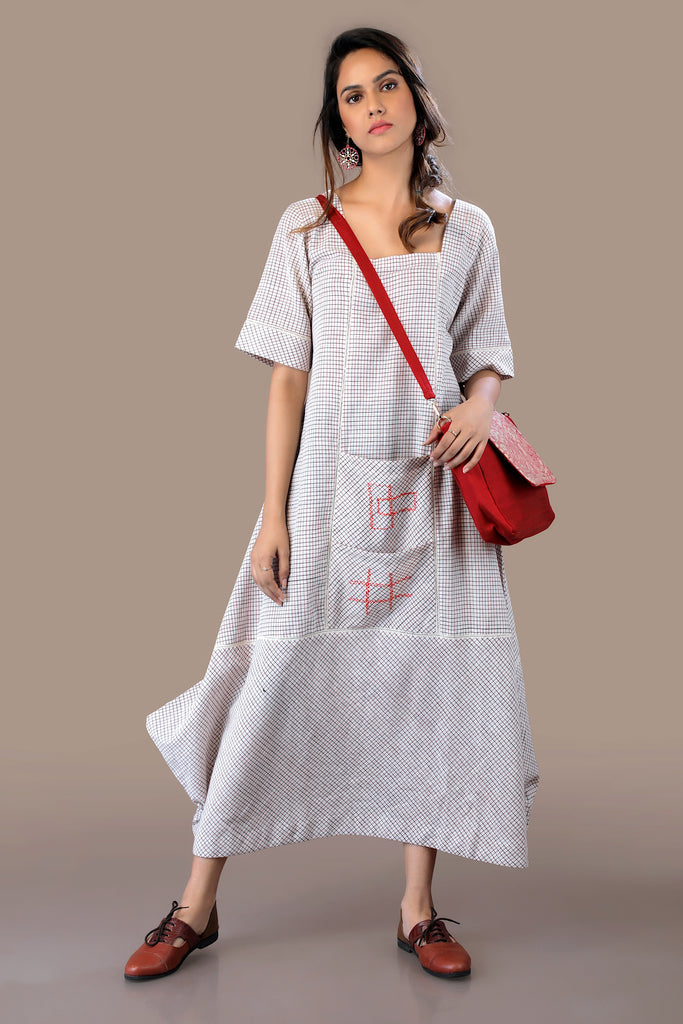 Ivory Check Relaxed Fit Kite Dress- Resort Wear & Cool Casual Look