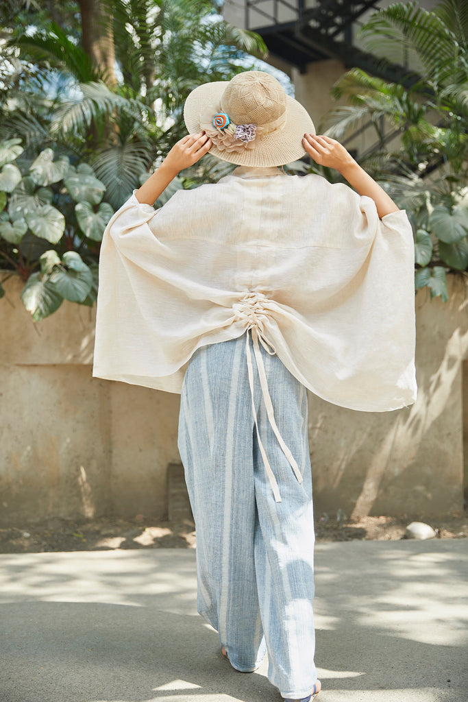 Women Pant- Steel Blue Organic Kala Cotton Cocoon Shaped Comfy Fit 
