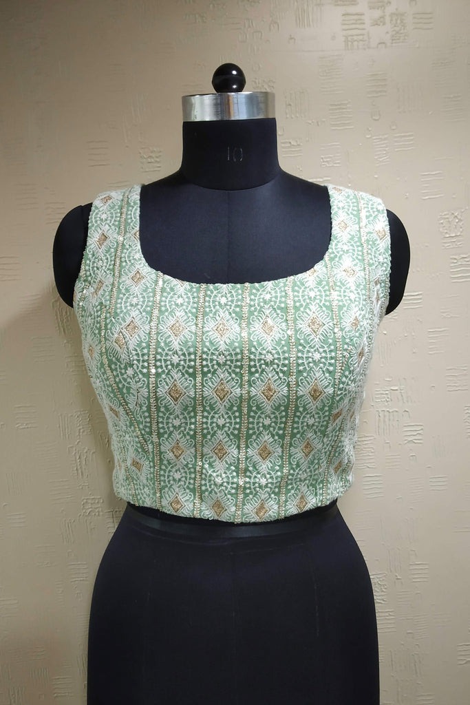Muted Green Lucknowi Georgette Blouse