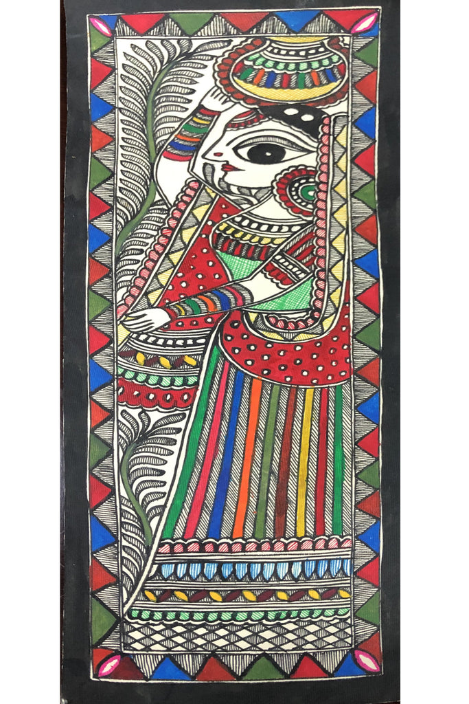Madhubani Wall Painting with Lady carrying Kalash on Head