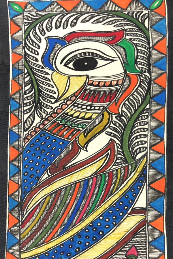 Madhubani Wall Painting with colourful Peacock