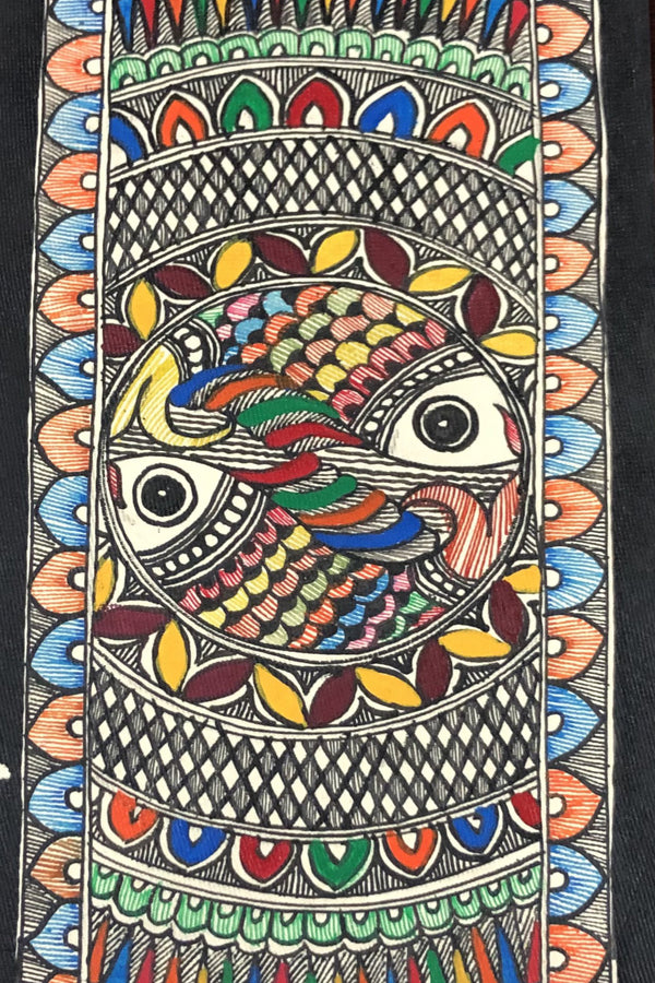 Madhubani Wall Painting with Colourful Fishes