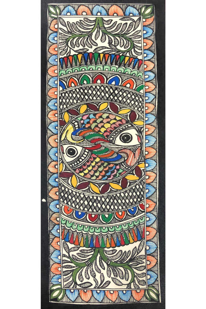 Madhubani Wall Painting with Colourful Fishes