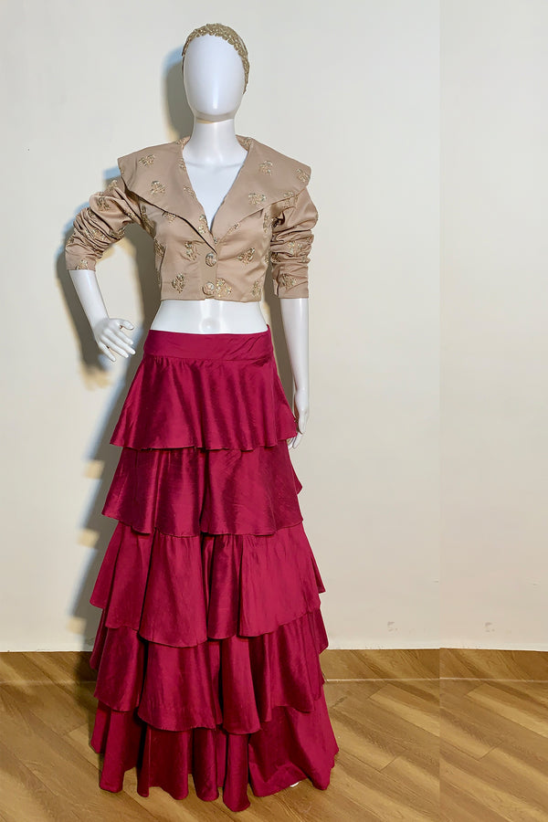 Silk Layered & Ruffled Lehenga Skirt