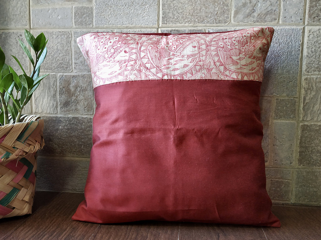 Silk Cushion Cover with Madhubani Painting