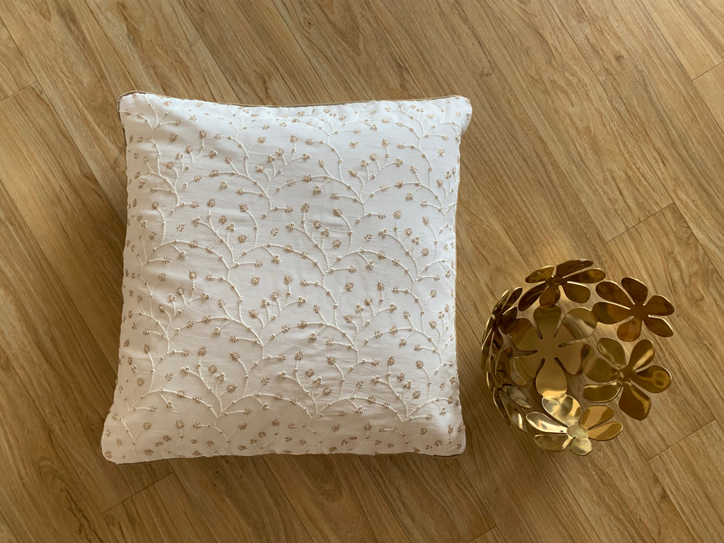 White Lucknowi Cushion Cover 