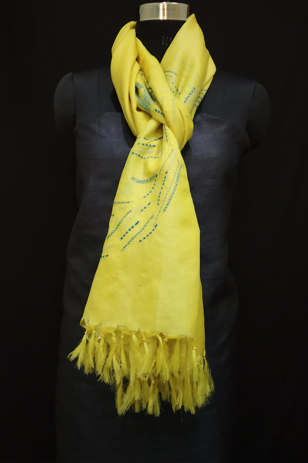 Yellow Sujani Crafted Tussar Silk Dupatta