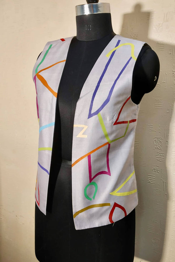  Hand-Painted Cloudy Grey Eri Silk Jacket for Smart & Classy Look