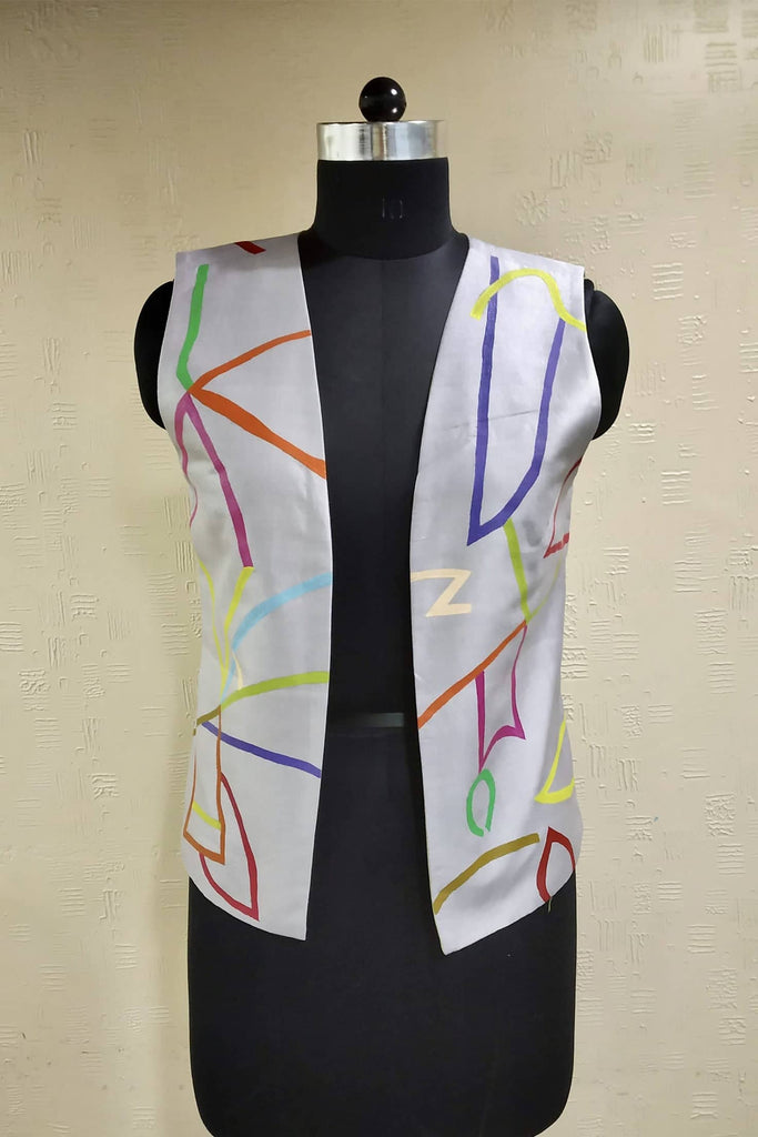  Hand-Painted Cloudy Grey Eri Silk Jacket for Smart & Classy Look