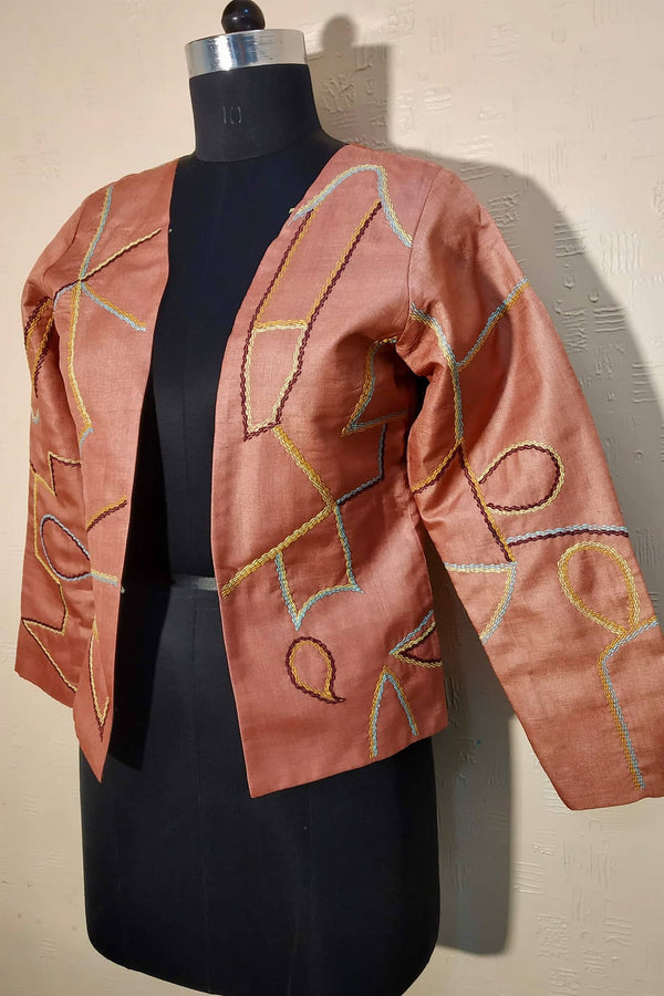 Sujani Hand-crafted Tussar Silk Formal Jacket in Cinnamon Colour 