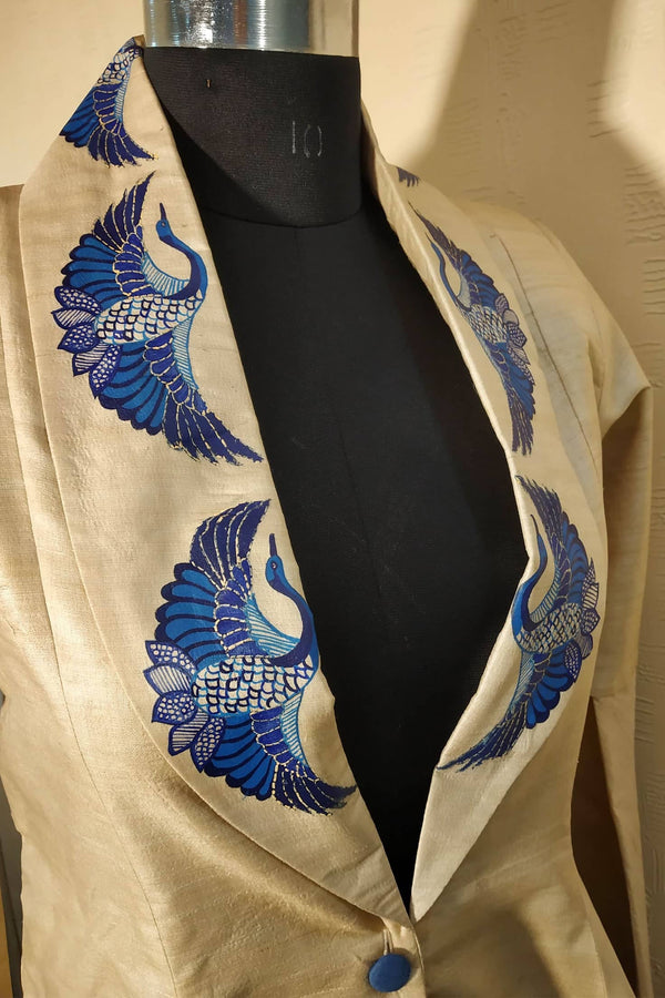 Madhubani Hand Painted Desi Tussar Silk Jacket for Formal & Parties 