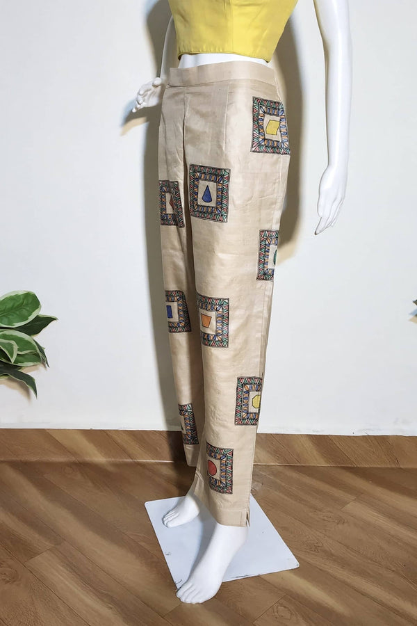 Madhubani Painted Tussar Silk Women Pant For Parties & Formal Wear 