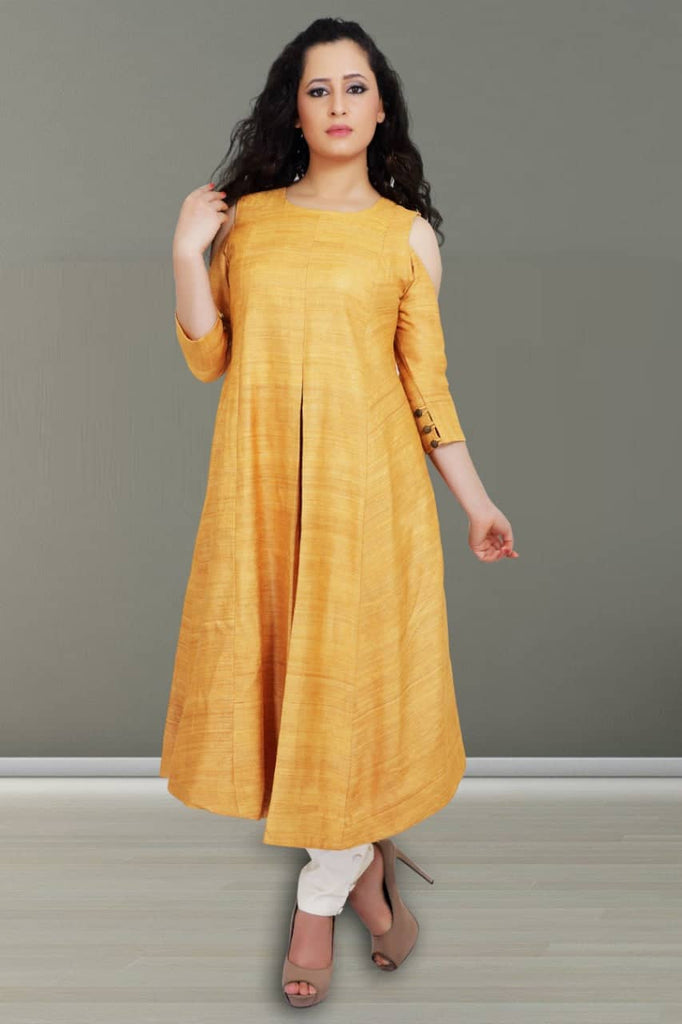 Muted Orange Tussar Ghicha Silk Flared Kurta- Formal Classy Wear 