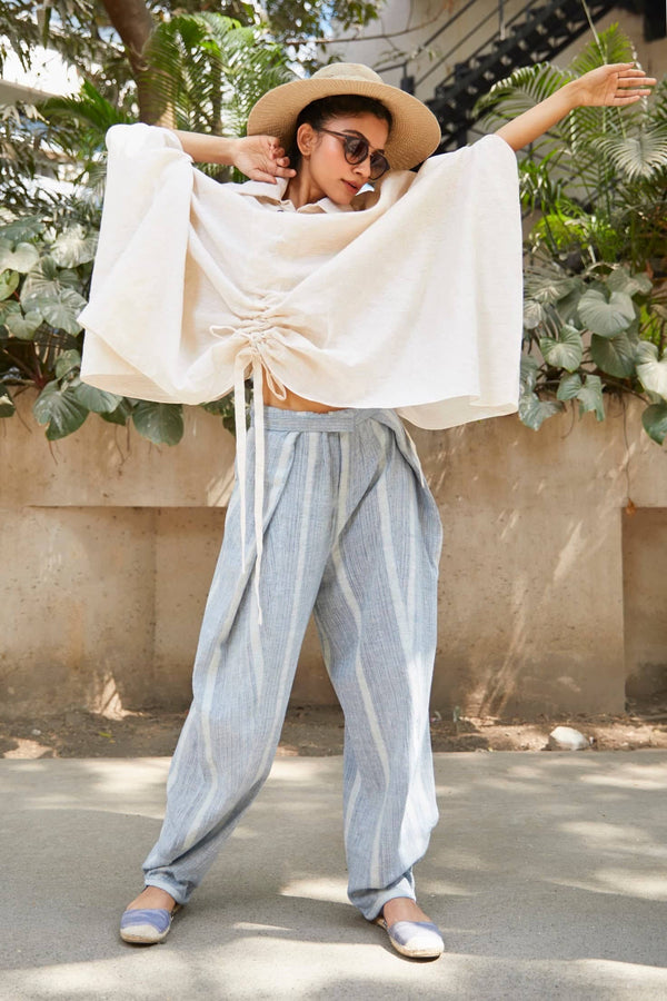 Women Pant- Steel Blue Organic Kala Cotton Cocoon Shaped Comfy Fit 