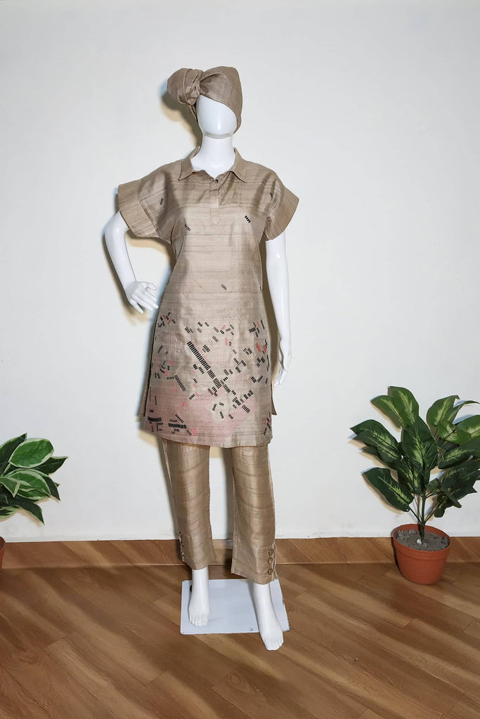 Sujani embroidered Tussar Silk Kurta Pant Co-ord- Formal & Classy Wear