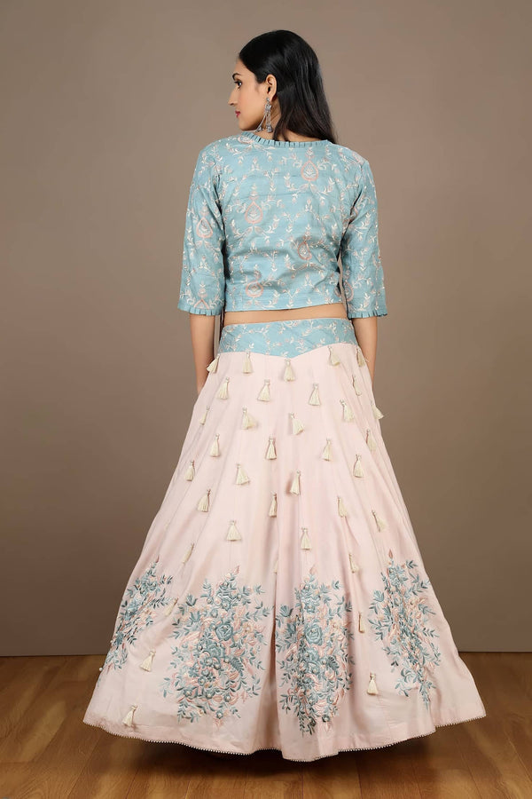 Pastel Pink Blue Eri Silk Lehenga for Wedding & Festive Ethnic Look 