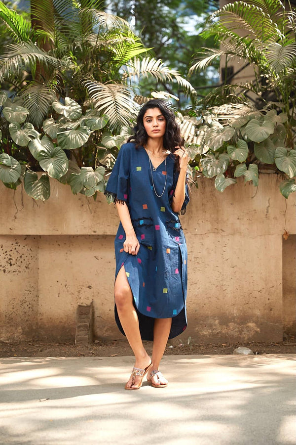 Ink Blue Organic and Handwoven Frayed Dress