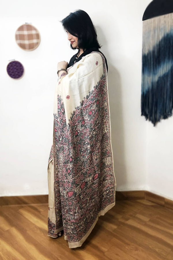 'LIMISHA' Ivory Madhubani Munga Silk Saree