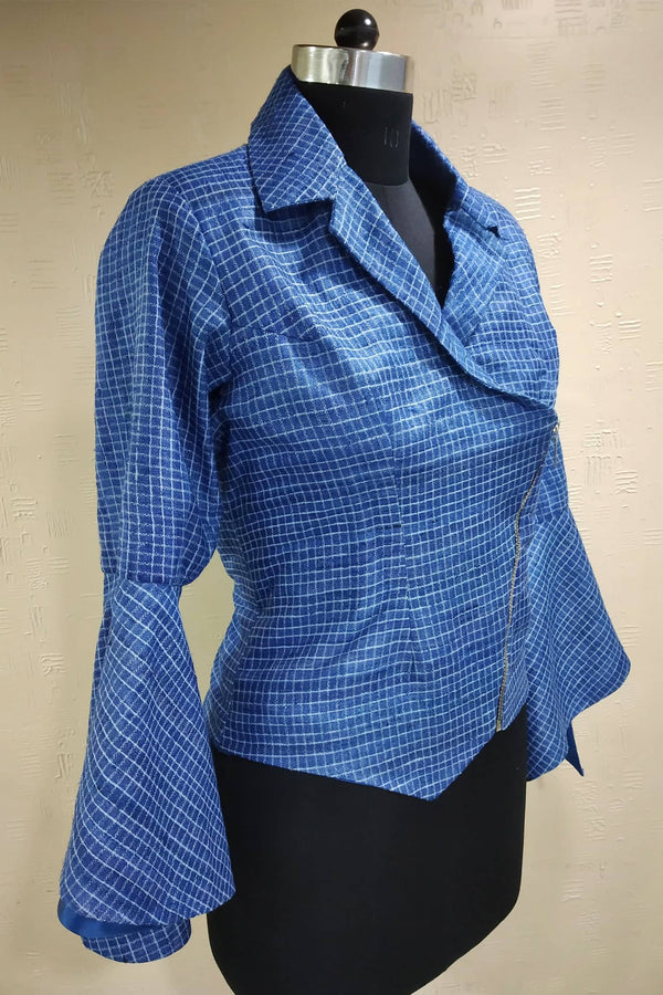 Stylish Royal Blue Tussar Ghicha Silk Jacket for Formal Wear & Parties