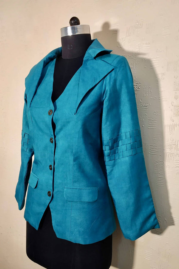 Teal Blue Tussar Jacket for Formal Events and Parties 