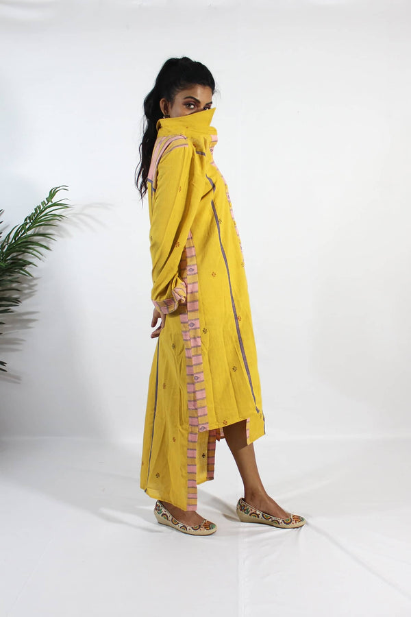Organic Handwoven Kala Cotton Mustard Yellow Shirt Dress
